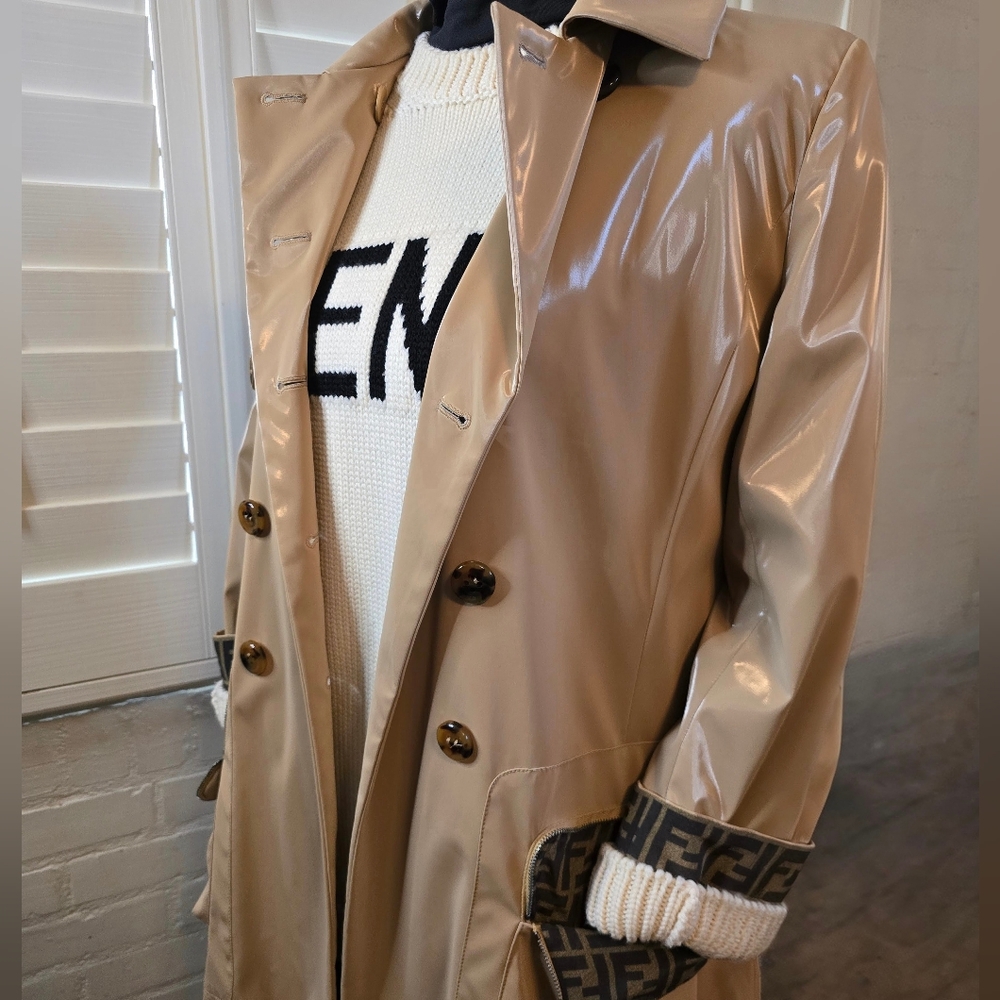 Authentic Fendi A Effet Verni Long Trench Coat